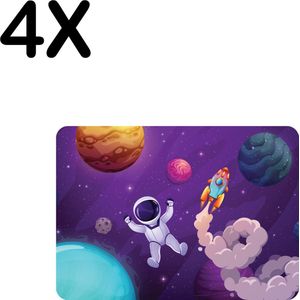 BWK Flexibele Placemat - Astronaut - Ruimte - Planeten - Getekend - Set van 4 Placemats - 35x25 cm - PVC Doek - Afneembaar