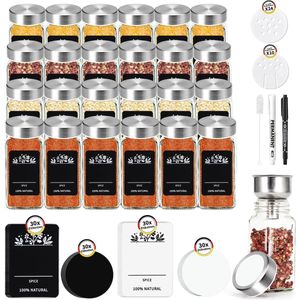 Vierkante kruidenpotjes set met strooiinzetstuk - 24 stuks - 120 ml - Handige kruidenorganizer met etiketten en trechter