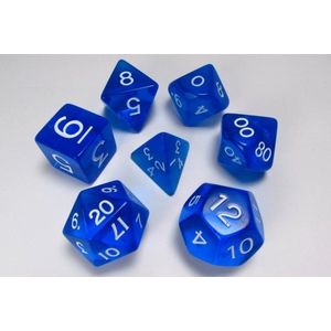 Polydice set - Polyhedral dobbelstenen set 8 delig | Set van 7 in velours bewaarzakje / bag / pouch| dungeons and dragons dnd dice | D&D Pathfinder RPG | Blauw doorzichtig