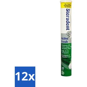Steradent - Reinigingstabletten - Active Fresh - Voor Kunstgebitten - 30 Tabletten - Voordeelverpakking - 12 stuks