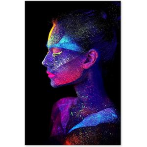 Graphic Message - Print op Dibond Aluminium - Neon - Vrouw - Kunst - Gezicht - 100x150 - Zwart