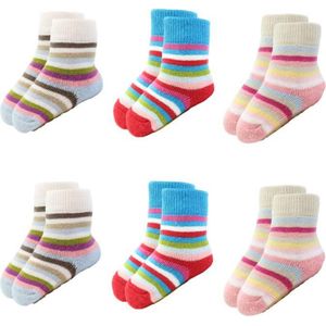 6 paar Meisjes Babysokken - Anti-slip - Gestreept - Maat 68-74
