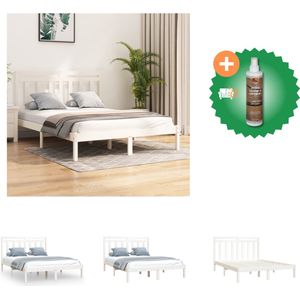 vidaXL Bedframe Grenenhout - 160x200 cm - Wit - Stevig frame - Comfortabele ervaring - Bed - Inclusief Houtreiniger en verfrisser