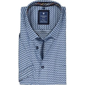 Redmond regular fit overhemd - korte mouw - popeline - blauw dessin - Strijkvriendelijk - Boordmaat: 47/48