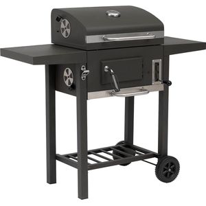 JGS® - Deluxe Houtskool BBQ Grillwagen met Verstelbare Vuurbox en Ingebouwde Thermometer -