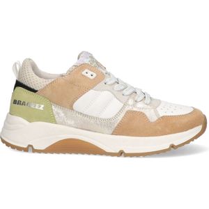 Braqeez 424265-478 Meisjes Lage Sneakers - Beige/Groen/Zilver/Wit - Suède - Veters
