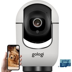 Gologi Beveiligingscamera binnen - 2K 3MP Ultra HD - Huisdiercamera met app - Beveiligingscamera's - Wifi Camera APP - Volgt beweging en geluidsdetectie - Bewakingscamera - Incl. 32GB SD - Wit