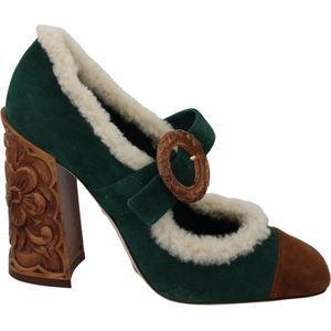 Groene suède bont Shearling Mary Jane schoenen