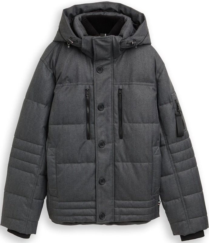 Tom Tailor - Gewatteerd Jack - Glanzend/Gemêleerd - Regular Fit - Met Afneembare Capuchon