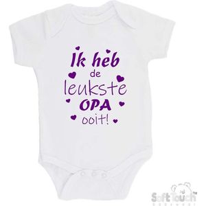 100% katoenen Romper ""Ik heb de leukste OPA ooit!"" Vaderdag Meisjes Katoen Wit/paars Maat 62/68