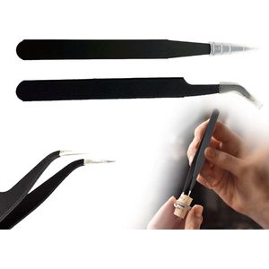 Inovra - Roestvrij stalen pincetten set - precisie pincet - antistatisch - wimperverlenging - zwart - rechte en curve punten - 2 stuks