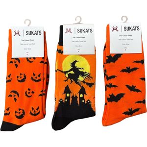 Sukats® The Casual Ones | 3 Paar | Maat 38-44 | Halloween Sokken | One-Size | Unisex | Set A | Happy Fun Colorful Socks | Vrolijke Sokken | Grappige Sokken | Alledaagse Kousen