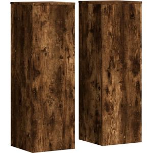 vidaXL - Plantenstandaards - 2 - st - 33x33x100 - cm - bewerkt - hout - gerookt - eiken