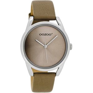 OOZOO Timepieces - Zilverkleurige horloge met taupe leren band - JR292