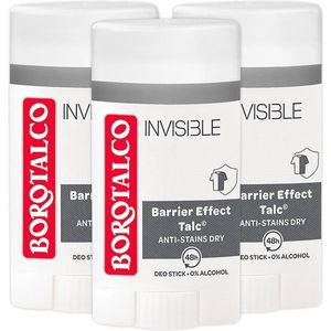 Borotalco Invisible Deodorant Stick - 3x 40 ml - 48 Uur Effectieve Bescherming Zonder Vlekken - Alcoholvrij Deodorant met Klassieke Geur
