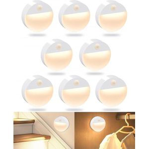Bewegingssensor nachtlampje set van 8 - trapverlichting met bewegingsmelder - LED met automatische aan/uit - batterij voor slaapkamer