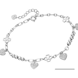 La Rosa Princesa Klavertje vier Armband Zilver Geluksarmbandje Met Hartjes - Moederdag cadeau - Geslaagd