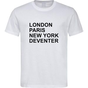 Wit T-Shirt met “ London, Paris, New York en Deventer “ print Zwart Size XXXXL