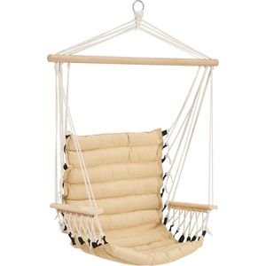 In And OutdoorMatch Katoenen Hangstoel Wolfe - Max 100 kg - Beige - Stof en Massief Hout - Modern Design