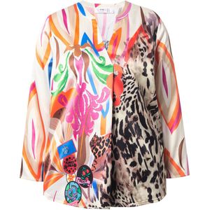 Angel of Style - Dames - Tuniek van satijn A-lijn all-over print lange mouwen - Multicolor - Maat 42