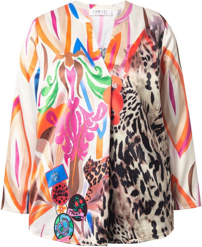 Angel of Style Angel of Style - Dames - Tuniek van satijn A-lijn all-over print lange mouwen - Multicolor - Maat 42