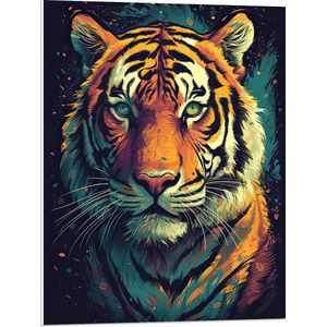 PVC Schuimplaat - Tijgerkop met Verfspetters - 60x80 cm Foto op PVC Schuimplaat (Met Ophangsysteem)