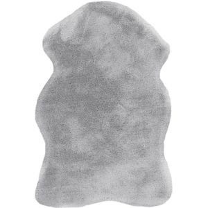 Hoogpolig tapijt grijs vachtvorm voor de woonkamer van kunstbont zacht pluizig tapijt imitatiebont pluizig zacht shaggy, bonttapijt (imitatie) kleur: grijs, maat: 60 x 90 cm schapenvacht