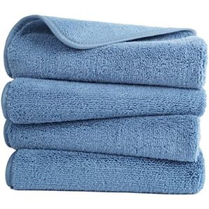 PromoHome Microvezel Handdoeken Set van 4 - Sneldrogend, Niet-Pluizend, Ultra Absorberend - Blauw - 40,64 x 76,2 cm - Ideaal voor Gezicht, Handen, Haar, Sportschool, Reizen
