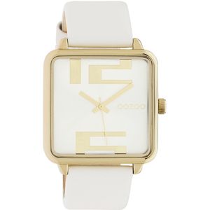 OOZOO Timepieces - Goudkleurige horloge met witte leren band - C10360
