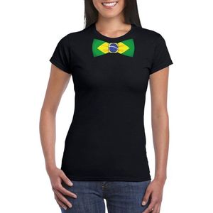 Zwart t-shirt met Braziliaanse vlag strikje dames - Brazilie supporter XS