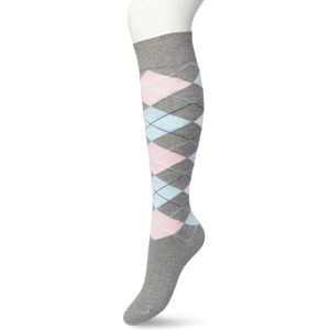 Bonnie Doon Dames Geruite Kniekousen Licht Grijs maat 36/42 - Knie Kousen - Ruit Patroon - Ruitjes Print - Uitstekend draagcomfort - Argyle Knee High - Kniesokken - Zakt niet af - OEKO-TEX - Lichtgrijs - Medium Grey Heather - BP211505.112