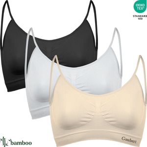 3-Pack Naadloze Bamboe Comfort BH Top - Zonder Beugel - Verstelbare Spaghettibandjes - Bamboe Ondergoed - Zwart Wit Beige - Maat S/M - GBTW-3105-Mix-1