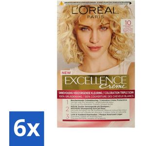 L'Oréal Paris - Excellence Crème - Extra Lichtblond 10 - Haarverf - Permanente Haarkleuring - Voordeelverpakking - 6 stuks