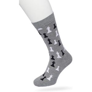 Bonnie Doon Heren Sokken met Schaakspel Print maat 40/46 Grijs - Thema Sokken - Schaken - Cadeau Sokken - Zacht Katoen met Gladde Teennaad - Comfortabel - Perfect Cadeau - Medium Grey Heather - BT992123.1
