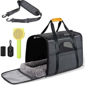 Transportbox hond kattentas - airline goedgekeurd - middelgrote kleine honden katten - 20 kg - harnas ontharingsborstel