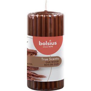 Bolsius - True Scents - Ribbed pillar - 120/58 - Oud Wood