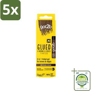 5 x Got2B - 2-in-1 Gel - Brows & Edges Donkerbruin - 16 ml - Grootverpakking - Wenkbrauwen Stylen - Haarranden Stylen - Donkerbruine Gel - 2-in-1 Gel - Natuurlijke Look