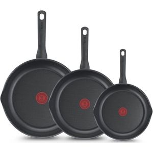 Tefal Day by Day Koekenpannenset - 24/28/32cm - Niet geschikt voor Inductie - Anti-aanbaklaag - Schenktuiten - Aluminium - Zwart