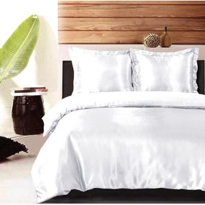 Princessdekbedovertrek -Glans Satijn Uni -Tweepersoons -Lits-jumeaux - 240x200/220 cm +2 kussenslopen 60x70 cm-Wit
