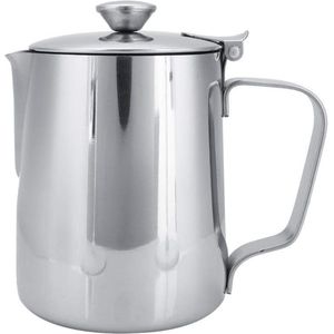 Schuimmok, roestvrijstalen koffiekopje, melkschuimkan met deksel voor latte koffiekunst (350 ml)