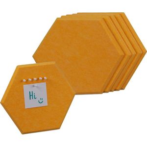 Relaxdays prikbord vilt - set van 6 - hexagon - zelfklevend memobord - klein - geel