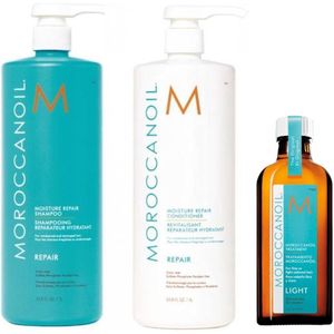 Moroccanoil - Moisture Repair Trio Set - Shampoo 1000ml - Conditioner 1000ml - Light Treatment 100ml