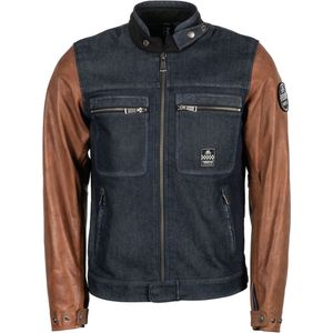 Helstons Winston Canvas Cotton Leather Blue Brown Jacket M - Maat - Jas