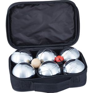 Relaxdays jeu de boules set - 6 ballen - metaal - petanque - in draagtas - afstandmeter