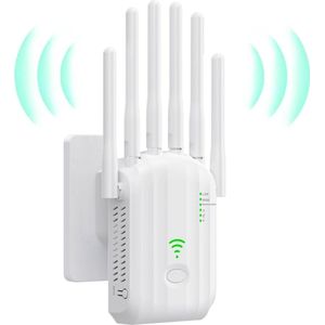 WiFi Versterker - 6 Externe Antennes - Dekking Tot 300 M² En Snelheid Van 300 Mbit/s - 1 Stuk - Voor Woning En Kantoor Wit
