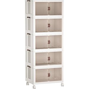 Signature Home Eiffel Opvouwbare opbergdoos met deksel - 5 lagen stapelbare opbergdozen - Kast - stapelboxen met magnetische deuren en wielen - Keukenkast - opbergdoos - schoenendozen - Wit - 140 cm