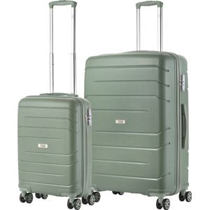 TravelZ Big Bars Kofferset - Trolleyset TSA 2-delig - Handbagage 35L en Grote Koffer 106L - Olijf