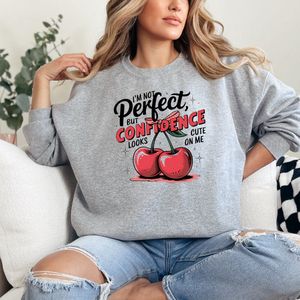 Grijze dames sweater maat S- kersen sweater- sweater met tekst opdruk.