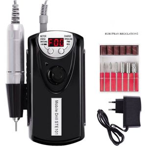 Draagbare Elektrische Nagelfrees–Nagel Polijst- & Manicure Machine-met 6 Opzetstukken 1 stuk Zwart