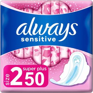 Always Sensitive Ultra Super Plus Maandverband – 50 stuks – Extra Lang & Ultra Zacht – Voor Gevoelige Huid - Voordeelverpakking